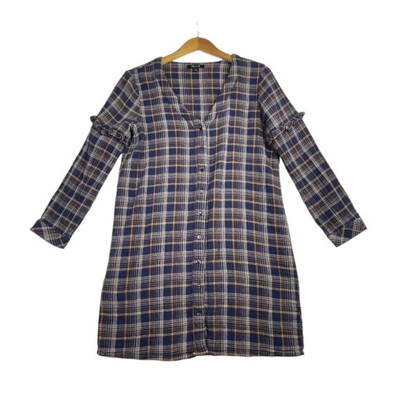 Madewell Plaid‎ Long Sleeve Dress size Small Blue/Yellow AS IS - Picture 1 of 7